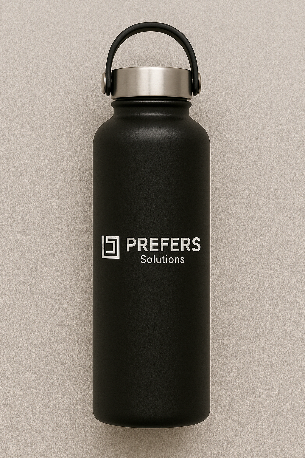 A stylish, reusable water bottle with a custom logo